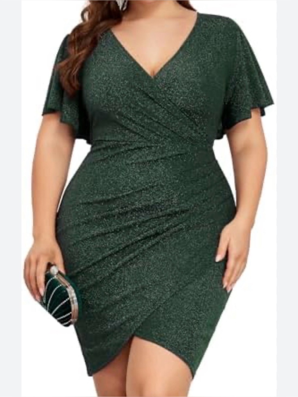 Plus Size Emerald Green Glitter Wrap Dress